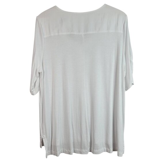 Cato Button Front Top White Size 18 20W Scoop Neck 3/4 Sleeve Stretchy Hi Low - Picture 4 of 6